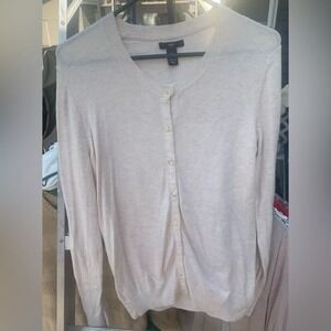 Gap‎ Women's Ribbed Crewneck Cardigan Sweater Sand Khaki Size L